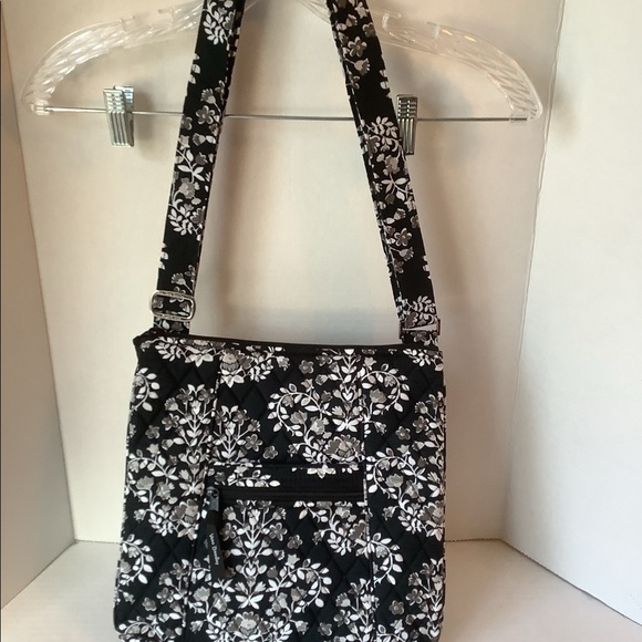 Vera Bradley Crossbody Shoulder Bag With Coin Pouch Black/White/Grey Floral - Picture 3 of 13